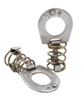 Close-up of Stainless Steel Water Heater Cam Lock 2 Pack For Easy Turn Thumb Operated Replacement Latch, showing spring mechanism.