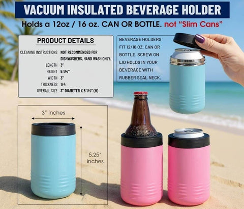 Custom Engraved Stainless Steel Can Cooler For 12 Oz And 16 Oz Cans, Vacuum Insulated With Anti Slip Grip, Keeps Drinks Ice Cold For Hours