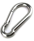 Five And A Half Inch Heavy Duty Stainless Steel Carabiner Clip With Spring Snap Hook for outdoor use, 600 lb load capacity shown on white background