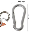 Five And A Half Inch Heavy Duty Stainless Steel Carabiner Clip With Spring Snap Hook dimensions visible