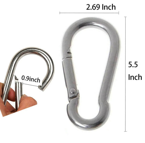 Five And A Half Inch Heavy Duty Stainless Steel Carabiner Clip With Spring Snap Hook dimensions visible