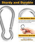 12 Pack Small Stainless Steel Carabiner Clips For Bird Feeders And Dog Leashes Harnesses Quick Link Keychains 40mm M4 Holds Up To 150 Lbs Durable 304 Stainless Steel displayed with hand for size reference