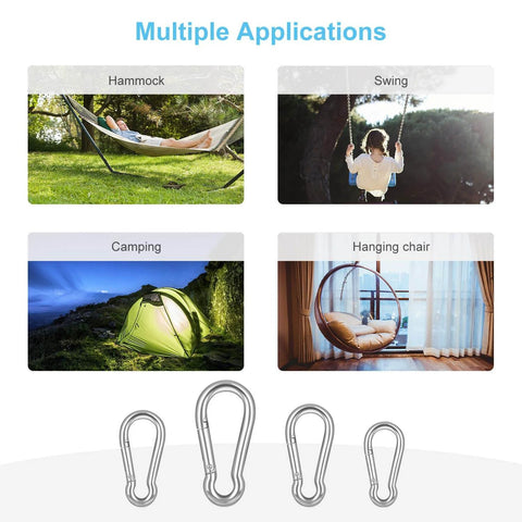 10 Pack Stainless Steel Carabiner Clips 304 Brushed Heavy Duty Spring Snap Hook M4 1.57 Inch for Hammock Swing Camping
