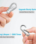 Hands holding 10 Pack Stainless Steel Carabiners Clips 1.57 Inch Small Spring Snap Hooks Heavy Duty Keychain Clips Quick Link