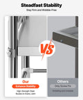 Comparison of a sturdy stainless steel frame with high-strength buckle versus a less stable joint for a rolling cart