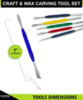 Five-inch stainless steel spatula set for wax and clay sculpting, showing colorful double-ended design with two tips, six pack.