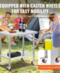 Heavy Duty Stainless Steel Work Table With Four Rolling Casters 36 By 24 Inches Commercial Kitchen Food Prep Station For Restaurant Use Easy To Clean Durable Silver in outdoor setting