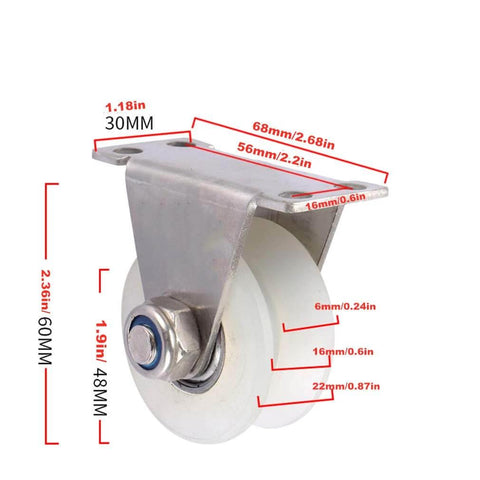 Pulley,Pulley Wheel, 2pcs Roller Track Wheel,2inch Heavy Duty Caster,304 Stainless Steel Bracket,Mute Double Bearings,for Wire Rope Rail,Sliding Door Track,Hemp Rope(V Type) side view.
