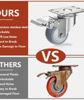 Comparison of 2 Inch Heavy Duty Stainless Steel Caster Wheels With Brake Swivel Set Of 4 and a rusted caster wheel.