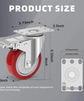 Stainless steel 4 inch heavy duty caster wheels with brakes, 304 rust proof swivel casters designed for industrial and sanitary use in a 4 pack, showing product size.
