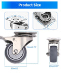 Dimensions of Stainless Steel Caster Wheels 2 Inch Set of 4 with 360 Degree Swivel Silent Non Marking Thermoplastic Rubber Wheels