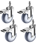Four Inch Stainless Steel Caster Wheels With Brake, Rust Resistant Non Marking TPR Rubber, Threaded Stem Sizes Three Eighths By One Inch Or One Half By One And A Half Inches, Suitable For Hospital Lab Furniture And Restaurant.