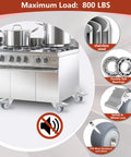 Stainless steel kitchen stove on 2 Inch Heavy Duty Stainless Steel Caster Wheels With Brake Swivel Set Of 4, 1000 Lbs Total Load.
