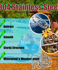 304 Stainless Steel chain vs others, highlights antirust, smooth, sturdy, waterproof features. Used in playground setting.