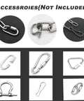 Various stainless steel accessories for 1/16 inch(1.5mm) Wire Diameter Stainless Steel Safety Chains not included, focus on mechanical system use.