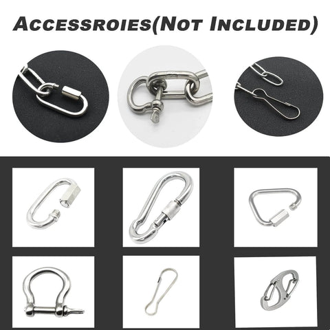 Various stainless steel accessories for 1/16 inch(1.5mm) Wire Diameter Stainless Steel Safety Chains not included, focus on mechanical system use.