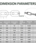 Dimension chart for ✝️ Stainless Steel Safety Chains 50CM (L) x 3MM (T) Long Link Chain Rings Light Duty Coil Chain.
