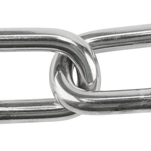 Close-up of 20 Feet x 5/32 Inch Stainless Steel Chain Link, Heavy Duty Chain Links, Rust Proof Coil Chain Metal Utility, 500 lbs Work Load