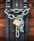 ✝️ 5/32 Inch x 32 Feet Stainless Steel Coil Chain Link, 4mm x 10m Proof Coil Chain, Metal Safety Chain securing a door