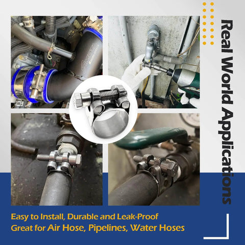 Heavy Duty 304 Stainless Steel T Bolt Hose Clamps For 74-79 Mm Hoses Adjustable Range Wide Band With Solid T Nuts For 3 Inch Exhaust Clamps Set Of 4 Durable Construction With Solid T Nuts For High Torque And Reliable Seals used in air and water pipelines.