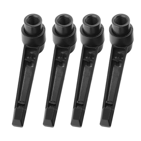 Set of 4 adjustable clamping lever handles with female thread studs, steel, black finish for machinery