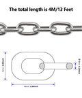 Diagram of ✝️ 1/4 Inch x 13ft 304 Stainless Steel Coil Chain, 6mm x 4mThick Proof Coil Chain, total length 4m/13ft shown.