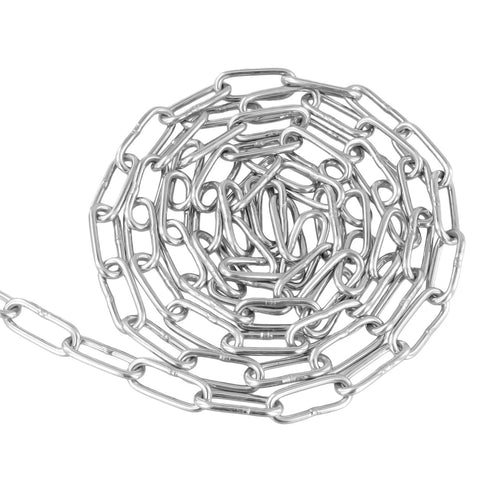 Coiled 49 Feet 1/8 Inch 304 Stainless Steel Link Proof Coil Chain, Light Duty, Metal Chain Links for clothes hanging and prevention theft.