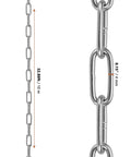 5/32 Inch x 32 Feet Stainless Steel Coil Chain Link, 4mm x 10m Proof Coil Chain, Metal Safety Chain close-up with measurements