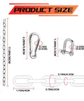 Product size diagram of 5MMx11.8 inch stainless steel coil chain with 550LB capacity, chain links and compatible metal hooks shown.