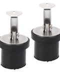 Two Keenso 19mm compression boat drain plugs with stainless steel tops and black rubber seals