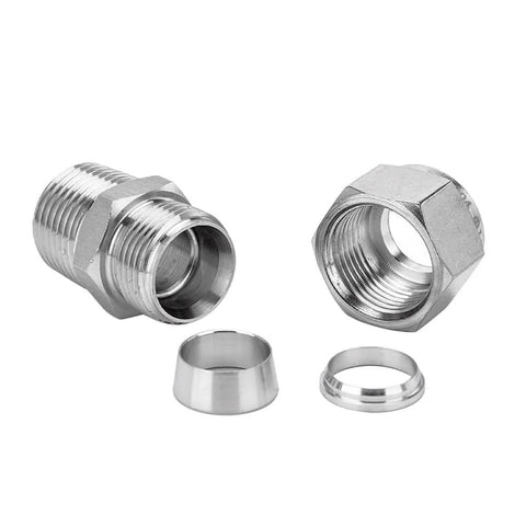 304 Stainless Steel Compression Fitting For One Quarter Inch Tube Outer Diameter To One Eighth Inch NPT Male Coupler Straight Adapter With Double Ferrules Pack Of Two For Water Oil Air And Some Corrosive Liquids