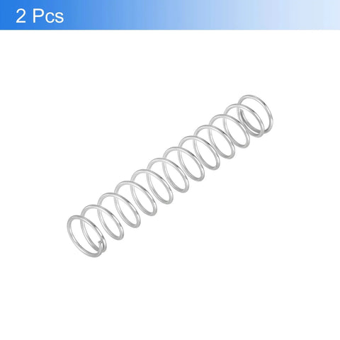 Two No Fuss 100mm Stainless Steel Compression Springs, 1.6mm Wire Diameter, 18mm Outer Diameter, 100mm Length, 304 Stainless Steel, Rust Resistant, Ballpoint Pen Pressure Springs for Home Repairs and Shop DIY Projects, Silver, shown individually in a side view.