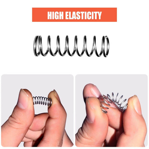 304 Stainless Steel Compression Springs Assortment Kit With 470 Pieces, 30 Sizes demonstrating flexibility and hand-held view
