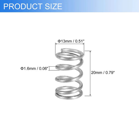 Six Pack Beefy Stainless Steel Compression Springs, 1.6mm Wire Diameter, 13mm Outer Diameter, 20mm Length, 304 Stainless Steel