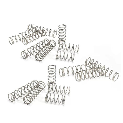 150 Pack Of Stainless Steel Compression Springs For Small Gadgets, 0.3mm Wire Diameter, 4mm Outer Diameter, 10mm Free Length, 304 Stainless Steel, Rust Resistant, Reusable And Ready To Bounce Back displayed on a white surface.