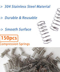 150 Pack Of Stainless Steel Compression Springs For Small Gadgets, 0.3mm Wire Diameter, 4mm Outer Diameter, 10mm Free Length