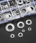 Stainless steel Conical Knurled Spring Washers Set M3-M12 in storage box, displayed on a black surface