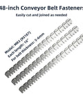 48 Inch Stainless Steel Conveyor Belt Fasteners Clips With 27 Point 5 Inch Hinge Pin for 5 to 6mm belts, three 16 inch sections, corrosion resistant