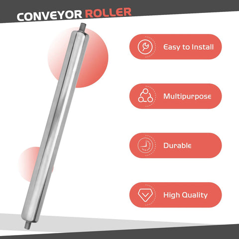 ✝️ Stainless Steel Conveyor Roller, 1.5"Ø 16" Length Heavy Duty Gravity Conveyor Roller for Gravity Transmission Replacement Part shown with benefits like easy installation, multipurpose use, and durability.