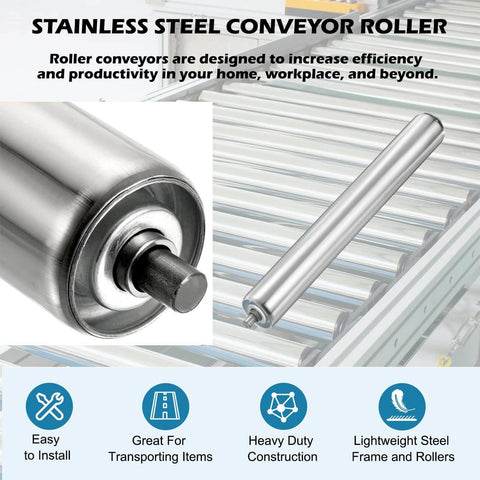 Conveyor Roller 2" Diameter 16" Length, Stainless Steel Gravity Transmission Replacement Part Galvanized End, Silver