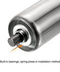 Conveyor Roller 2" Diameter 6" Length, 2 Pack Stainless Steel Gravity Transmission Replacement Part Galvanized End, Silver showing built-in bearings