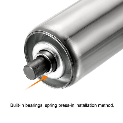 Conveyor Roller 2" Diameter 6" Length, 2 Pack Stainless Steel Gravity Transmission Replacement Part Galvanized End, Silver showing built-in bearings