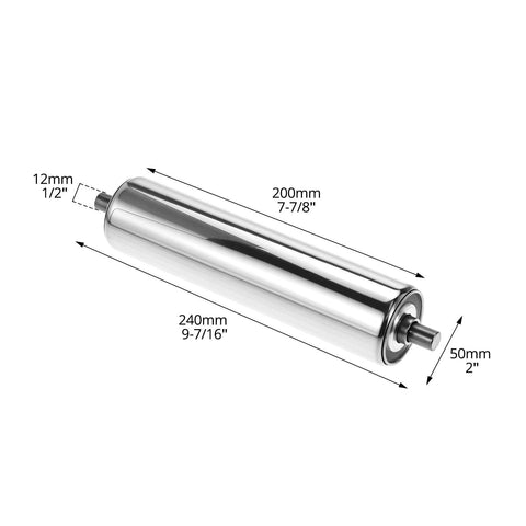 ✝️ Conveyor Roller, 2" Diameter x 8" Length, Stainless Steel Gravity Transmission Part with End Caps, for Roller Conveyor Systems, Silver