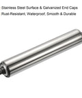 Two Pack 1.5 Inch Conveyor Roller Replacement Set For Gravity Transmission Systems, showing single 8 inch stainless steel roller with galvanized end caps.