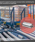 Two Pack Stainless Steel Conveyor Rollers, 2 Inch Diameter By 4 Inch Length, in a warehouse conveyor belt system.