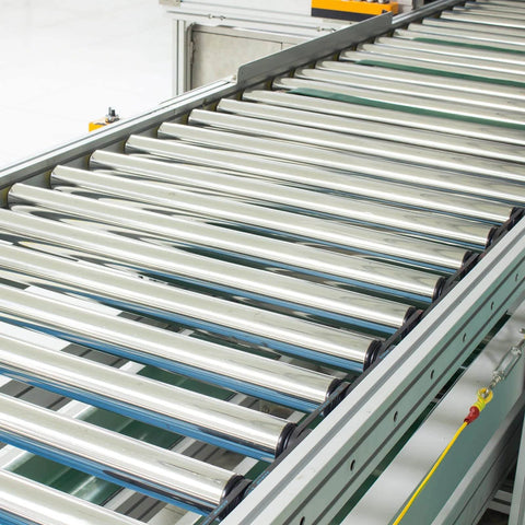 Conveyor system with ✝️ Conveyor Roller 2" Diameter 6" Length, 2 Pack Stainless Steel Gravity Transmission Replacement Part, silver.