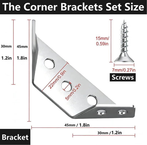 ✝️ L Brackets for Wood - 12PCS Corner Brackets Universal Stainless Steel Furniture Corner Connector, side view with screw