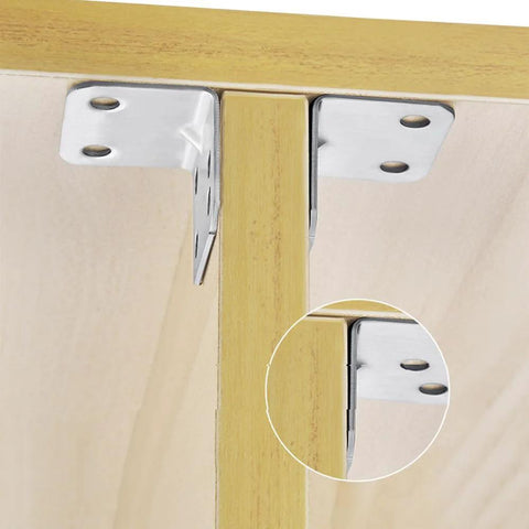 10 Pcs Stainless Steel Corner Bracket 90 Degree Right Angle L Bracket For Furniture Cabinet Connector Accessories installed view