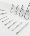 All Purpose Cotter Pin Kit With 283 Pcs In 304 Stainless Steel 16 Sizes Of Straight Pins And 129 R Clips, displayed on white background