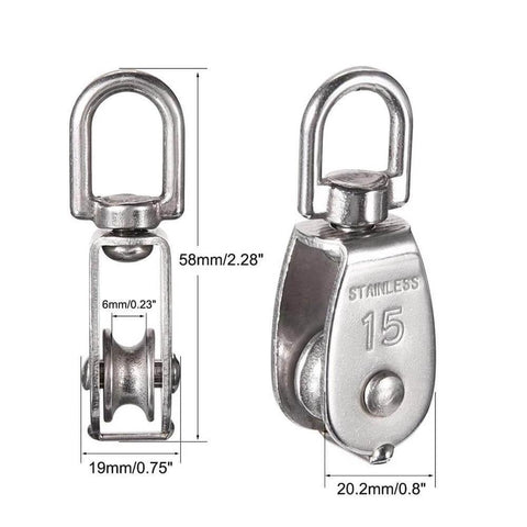 4-Pack Stainless Steel Wire Rope Crane Pulley Block M15 Crane Rotary Hook Single Pulley Block Suspension Line Traction Wheel(4pcs)